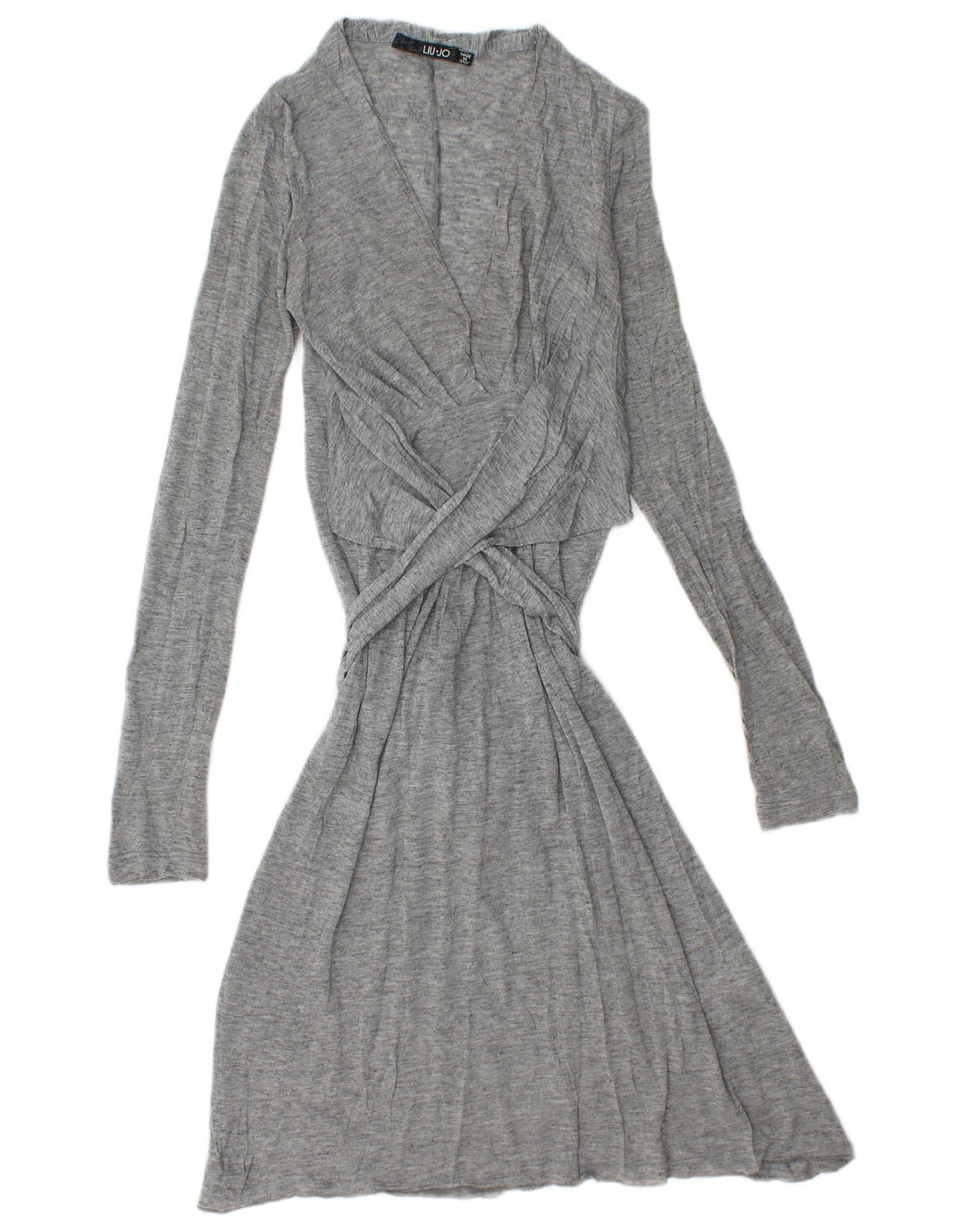 Liu Jo Vestido feminino com gravata frontal e manga comprida evasê IT 40 pequeno cinza manchado