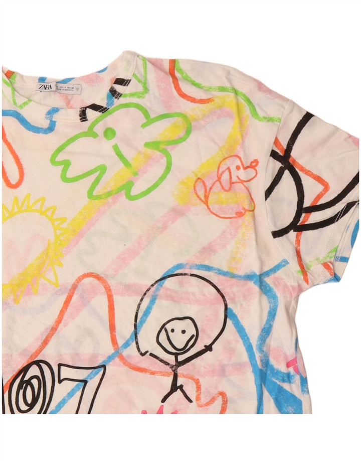 ZARA Camiseta Feminina Crop Oversized Gráfica Top UK 10 Pequena Multicolorida