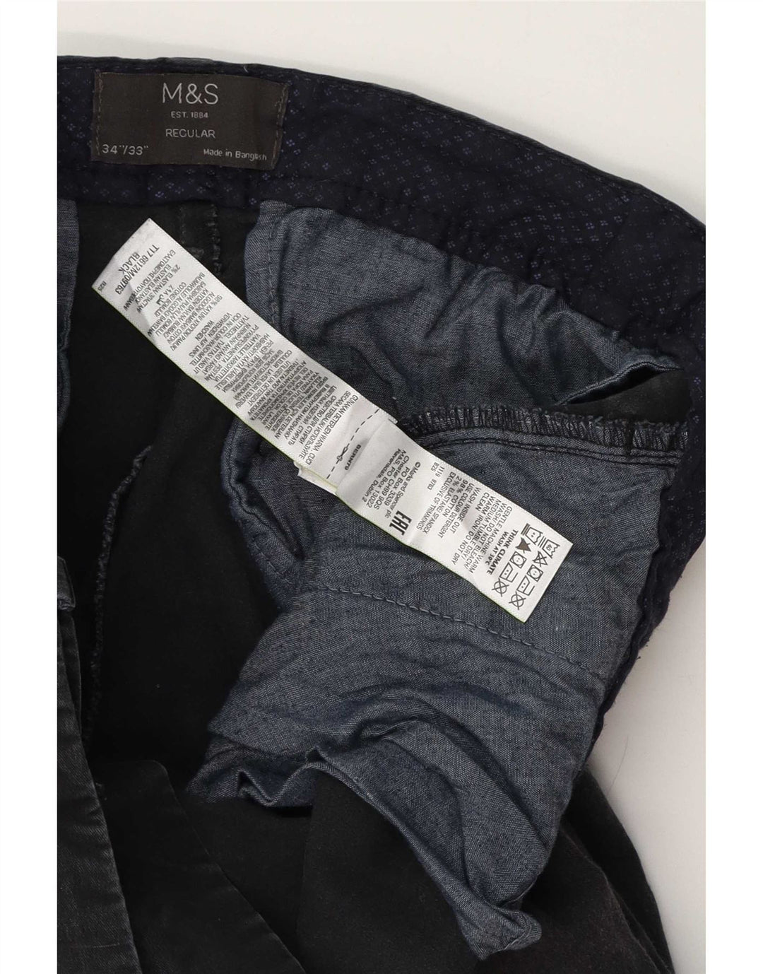 Calça chino masculina Marks & Spencer regular W34 L33 algodão preto