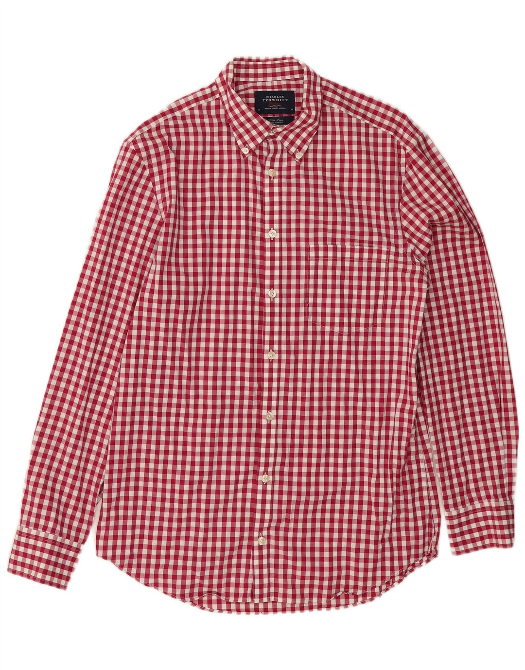 Camisa masculina extra slim fit Charles Tyrwhitt, algodão guingão vermelho médio