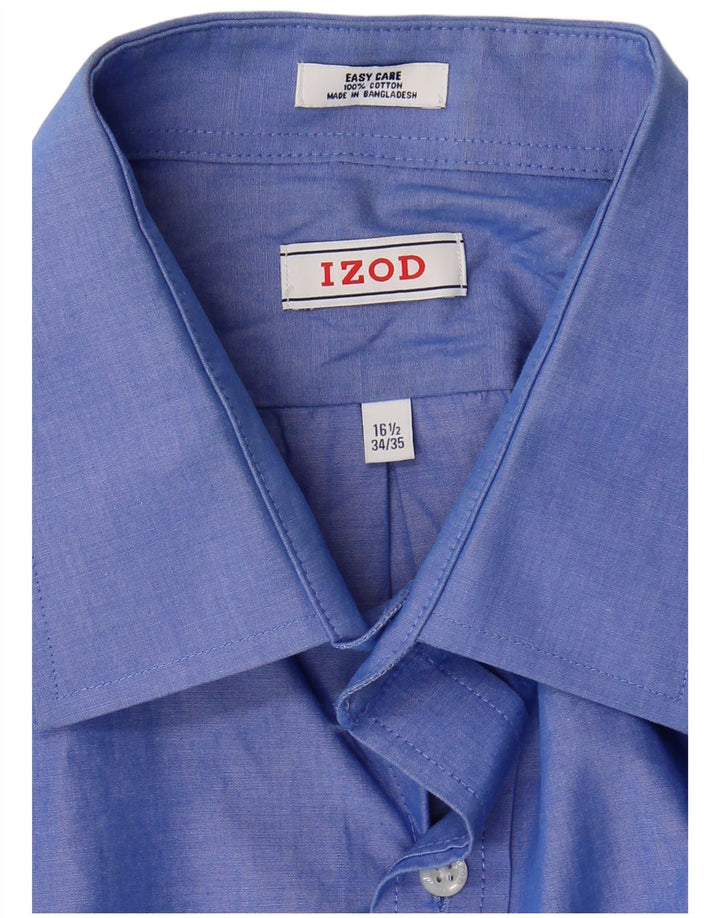Camisa masculina Izod Easy Care tamanho 16 1/2 grande algodão azul