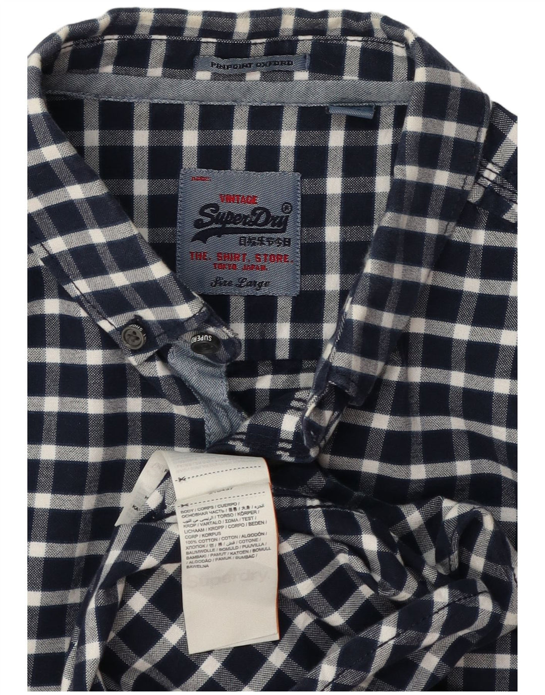 Camisa masculina Superdry grande algodão xadrez azul marinho