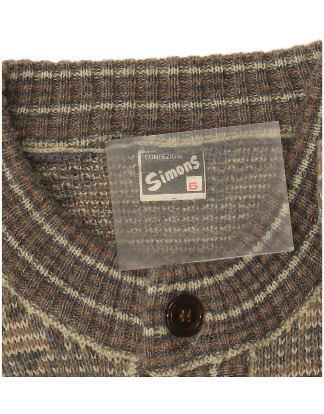 Suéter cardigã masculino vintage cinza médio lã Fair Isle