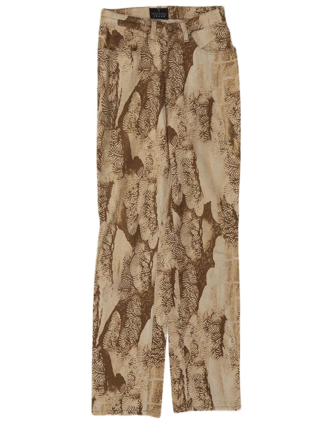 Calça feminina Trussardi com estampa abstrata reta casual W26 L31 bege