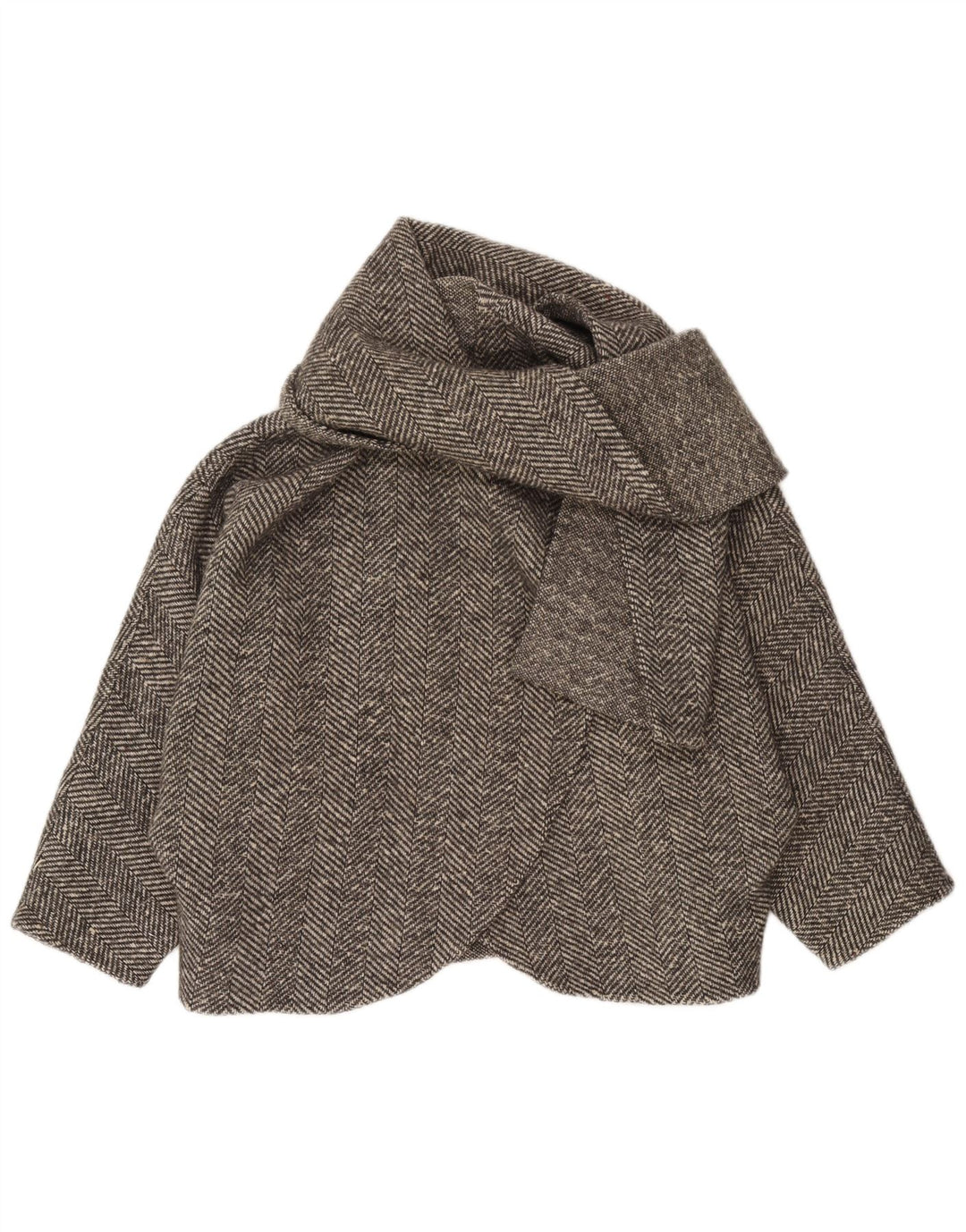 Jaqueta Bolero Oversized Feminina Vintage Reino Unido 16 Grande Espinha de Peixe Cinza