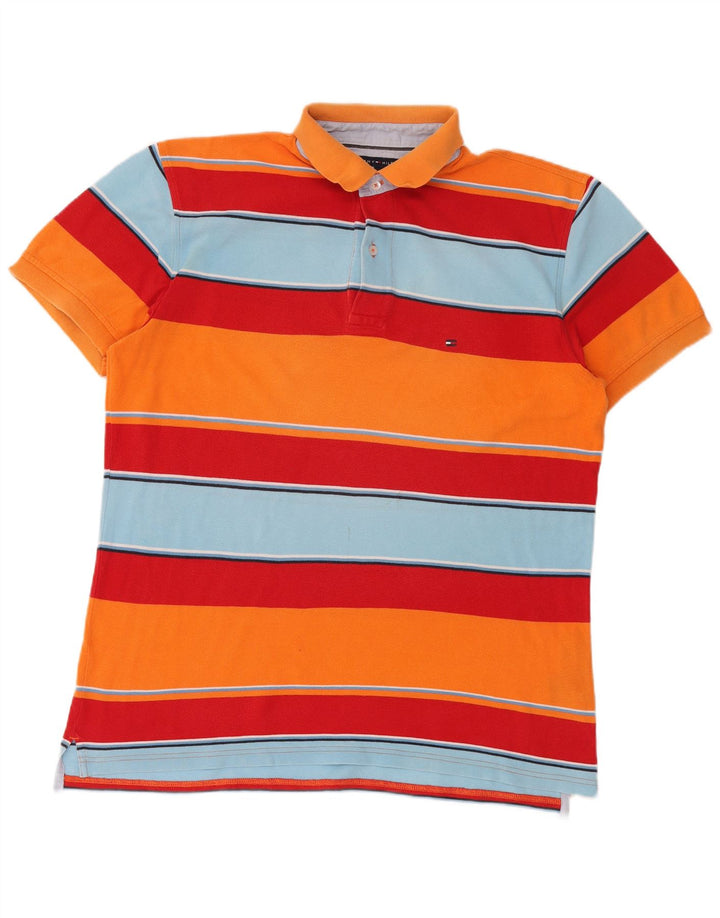 Camisa polo masculina Tommy Hilfiger grande algodão listrado multicolorido