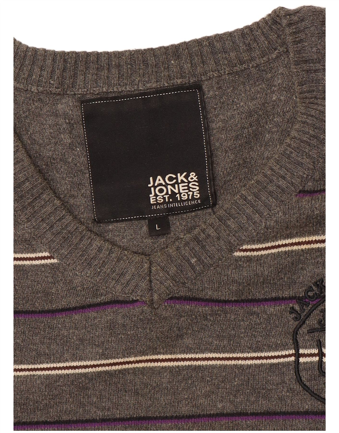 Jack & Jones Suéter masculino gráfico com decote em V grande listrado cinza