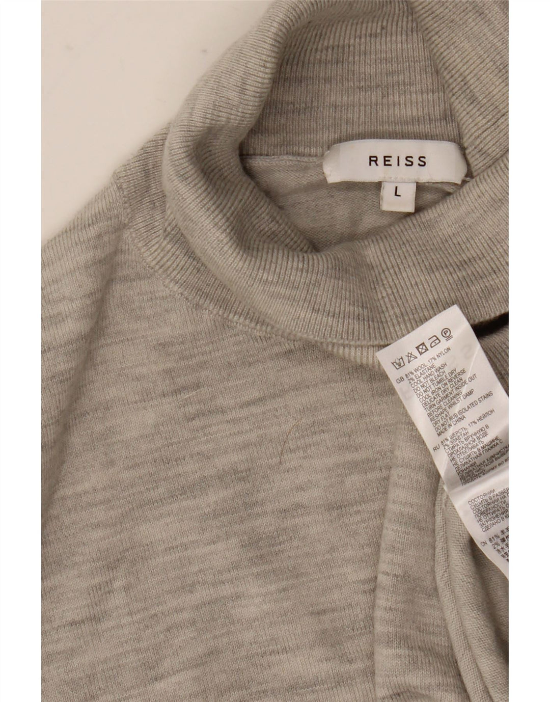 Suéter masculino Reiss com gola redonda e lã manchada cinza grande