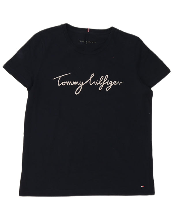 Camiseta feminina Tommy Hilfiger com estampa gráfica UK 16 grande algodão azul marinho