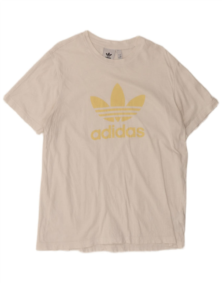 ADIDAS Mens Graphic T-Shirt Top Grande Algodão Branco