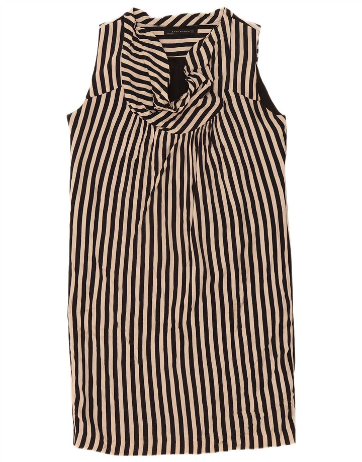 Vestido feminino sem mangas Zara UK 14 viscose listrada preta média