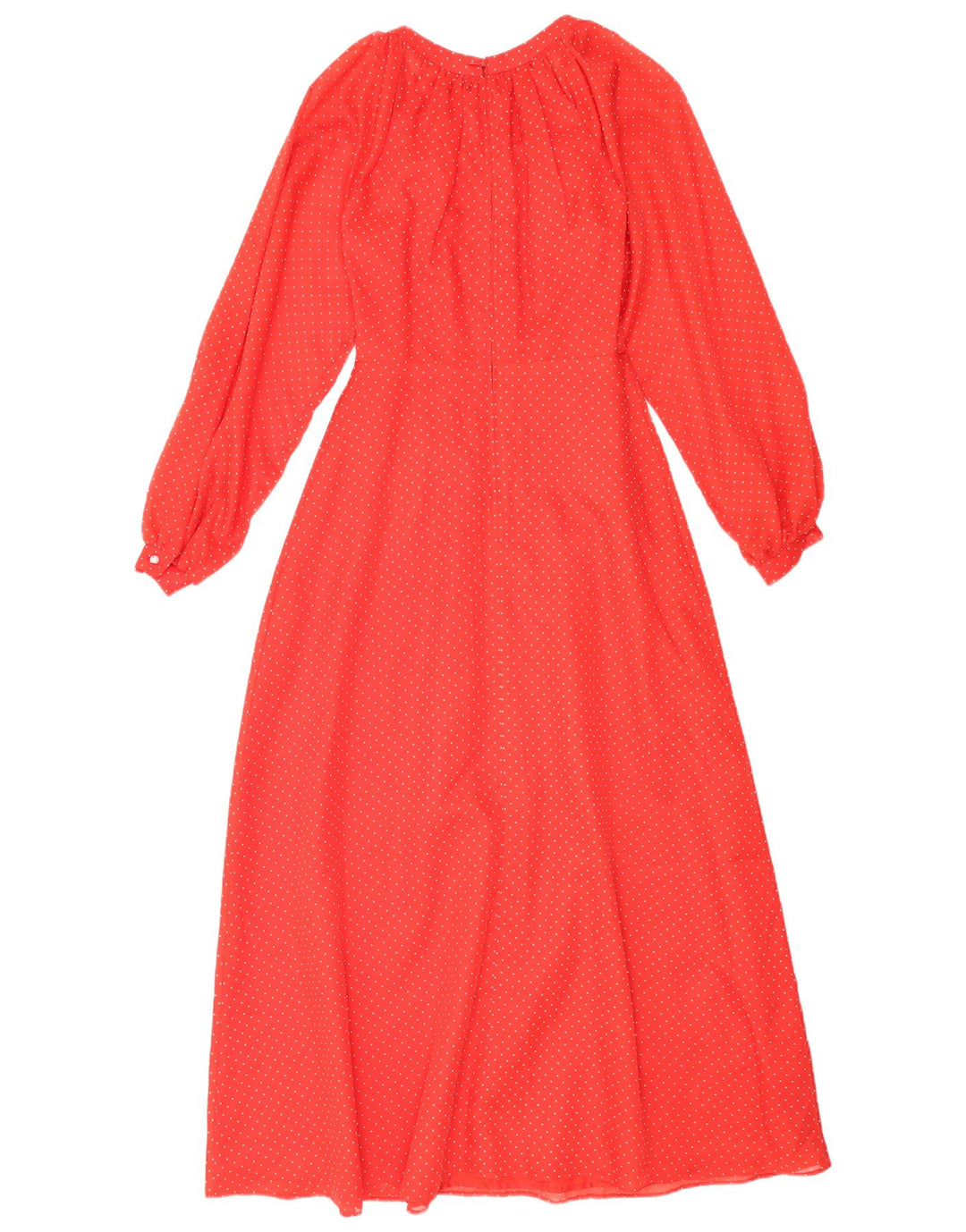 Vestido maxi feminino vintage de manga comprida Reino Unido 12 poliéster manchado vermelho médio