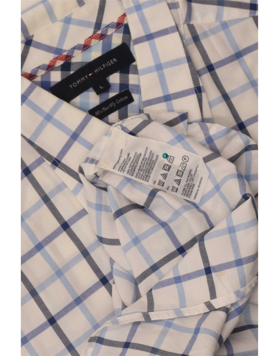 Camisa masculina de manga curta Tommy Hilfiger grande algodão xadrez branco