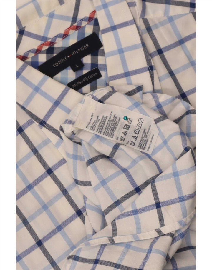 Camisa masculina de manga curta Tommy Hilfiger grande algodão xadrez branco