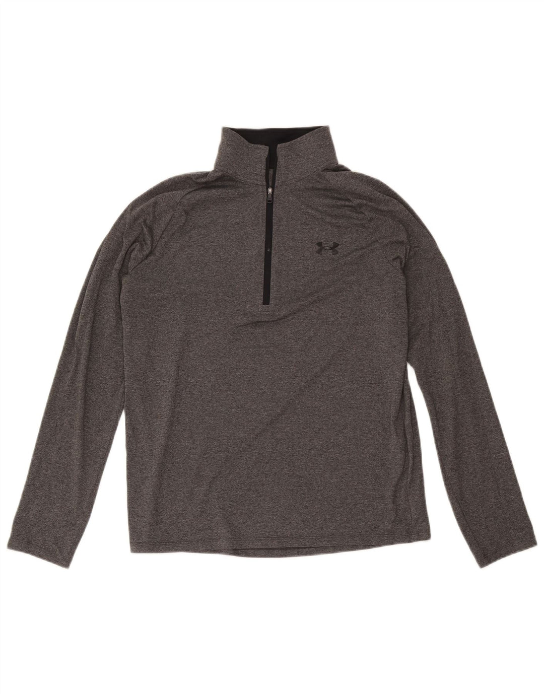 Camiseta masculina Under Armour com zíper e manga comprida em poliéster cinza médio