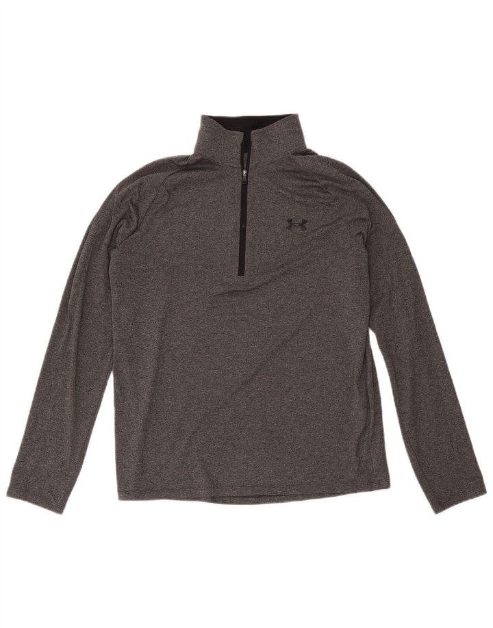 Camiseta masculina Under Armour com zíper e manga comprida em poliéster cinza médio