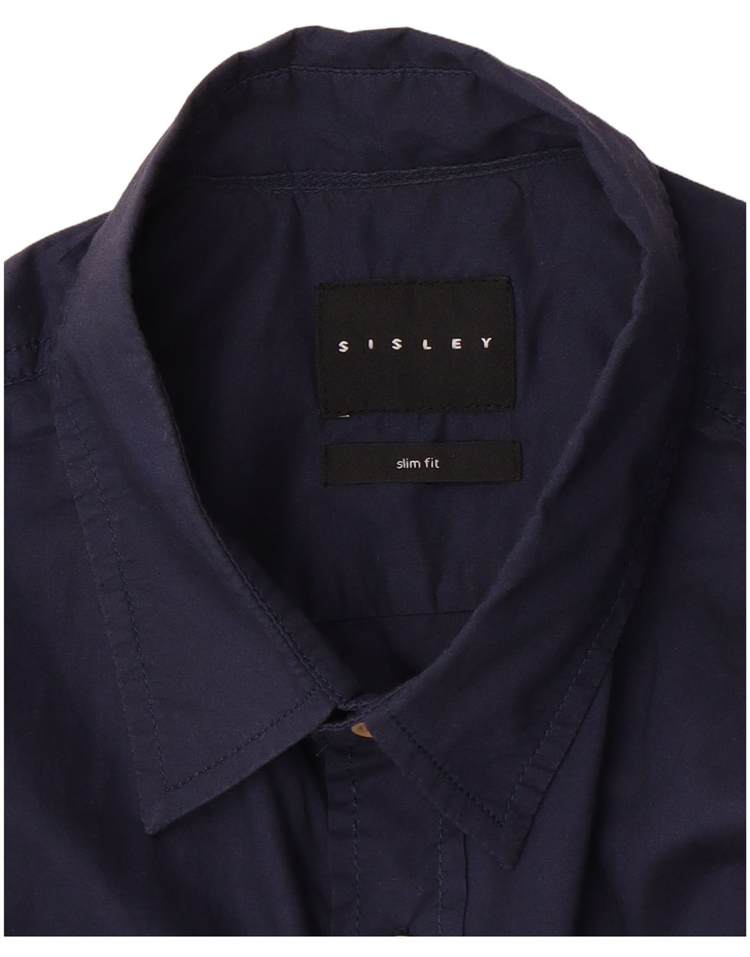 Camisa masculina Sisley de manga curta slim fit médio azul marinho