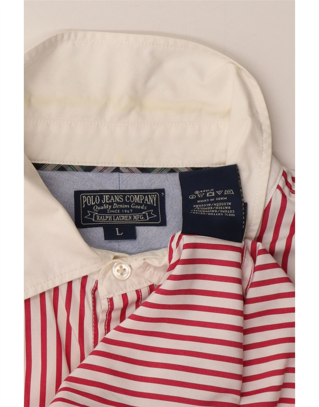 Camisa masculina RALPH LAUREN grande algodão listrado vermelho