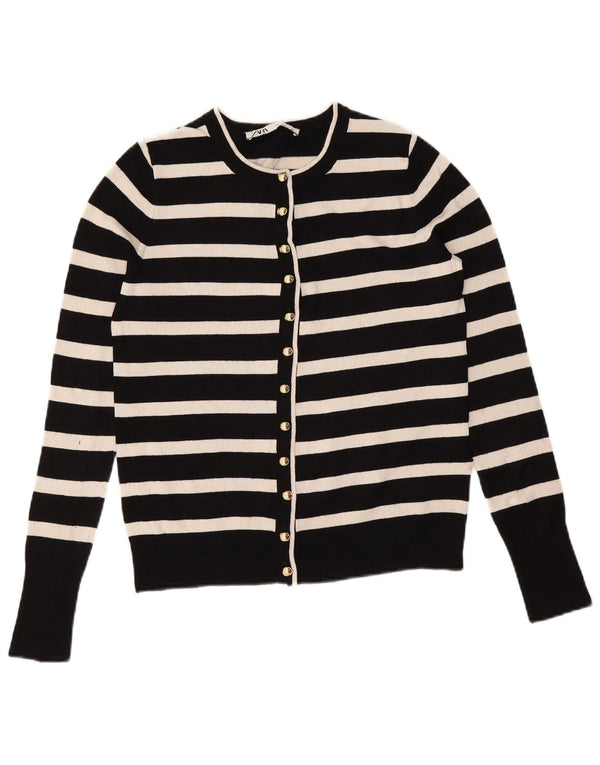 Suéter cardigã feminino Zara Reino Unido 10 viscose listrada preta pequena