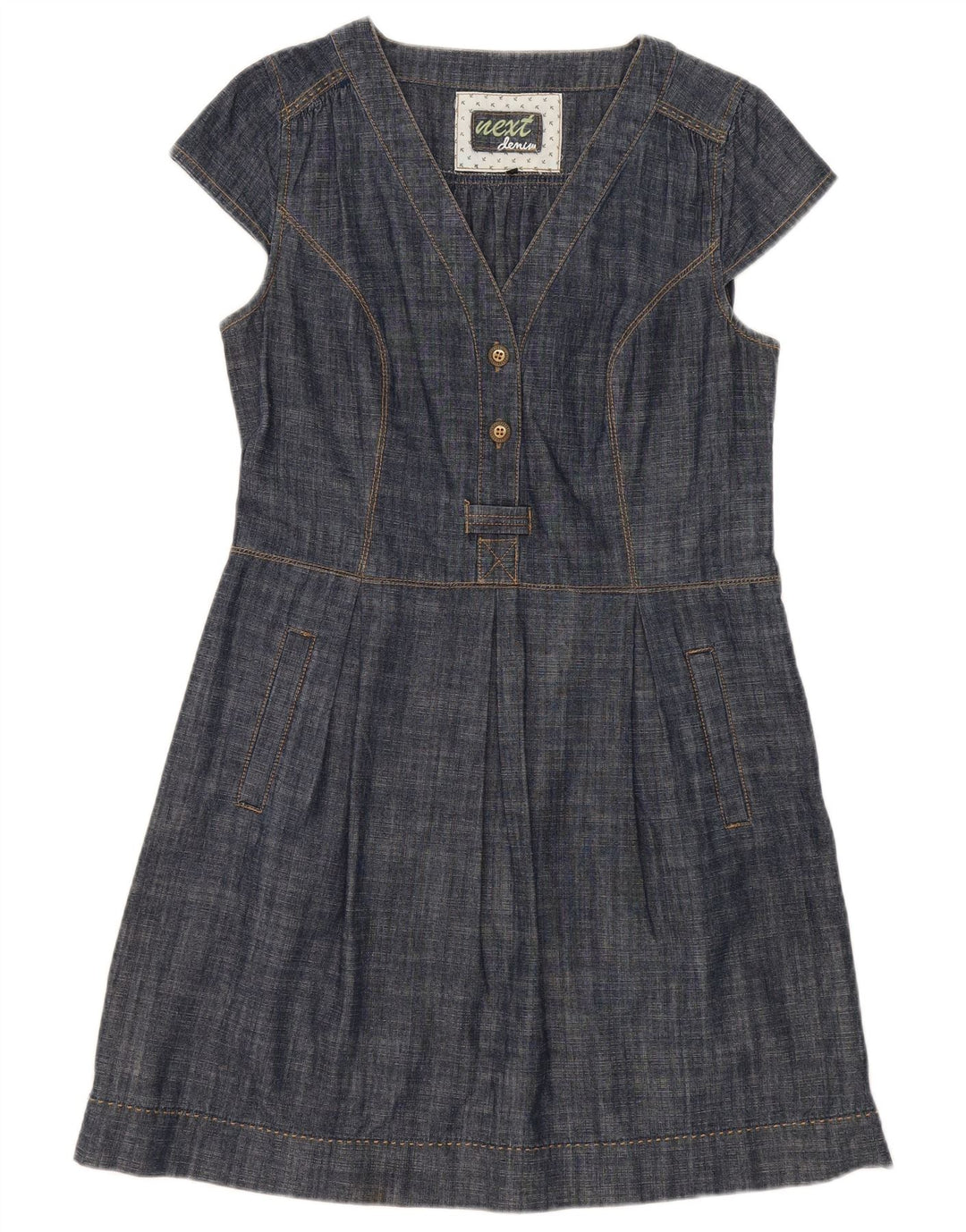 Próximo Vestido feminino evasê UK 14 médio algodão azul marinho