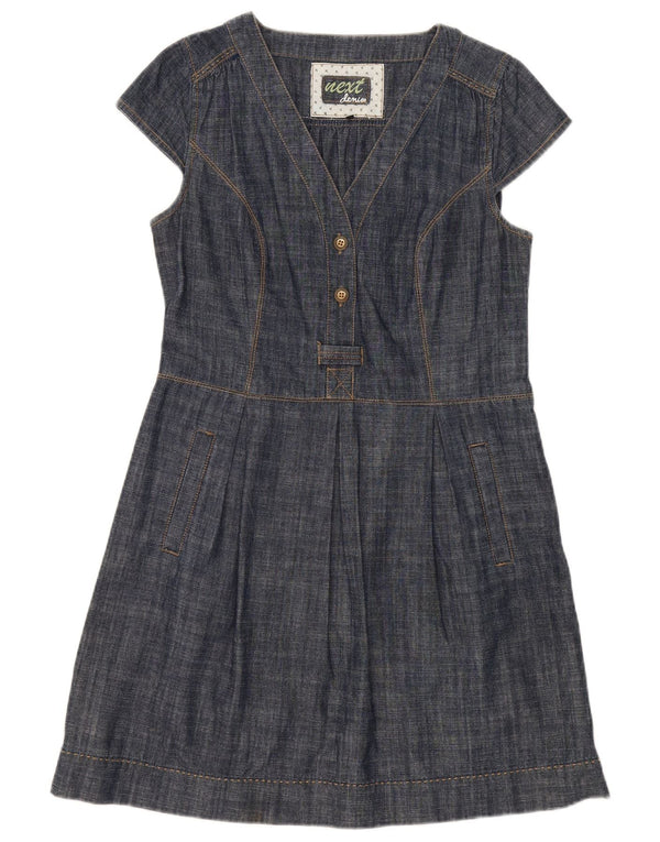 Próximo Vestido feminino evasê UK 14 médio algodão azul marinho