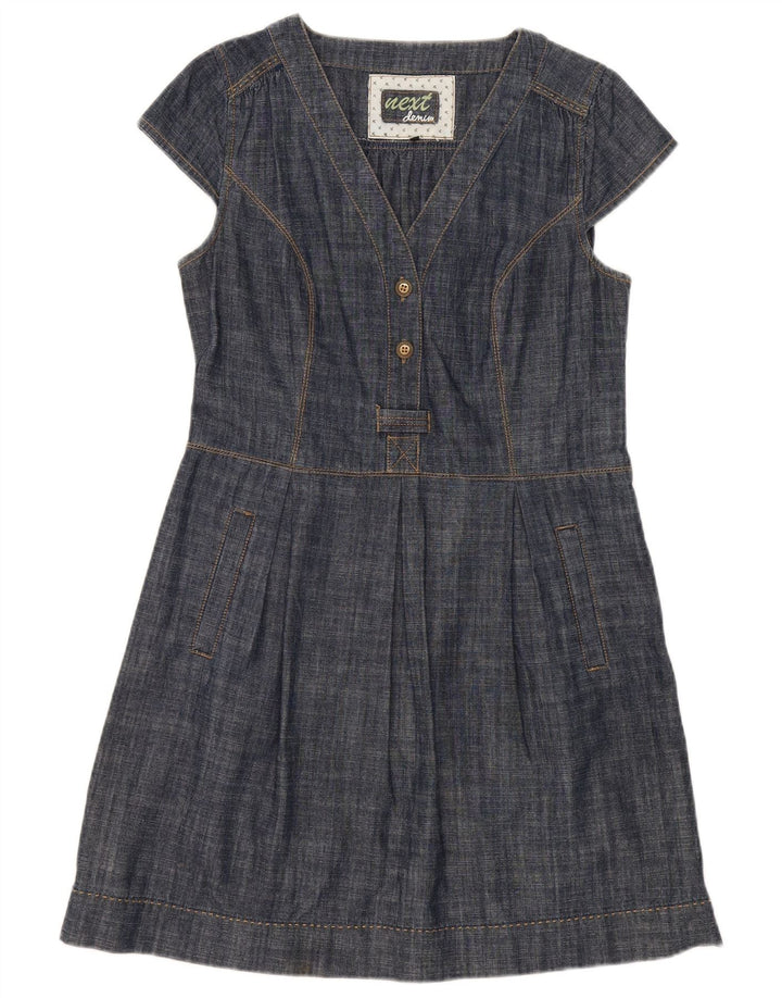 Próximo Vestido feminino evasê UK 14 médio algodão azul marinho