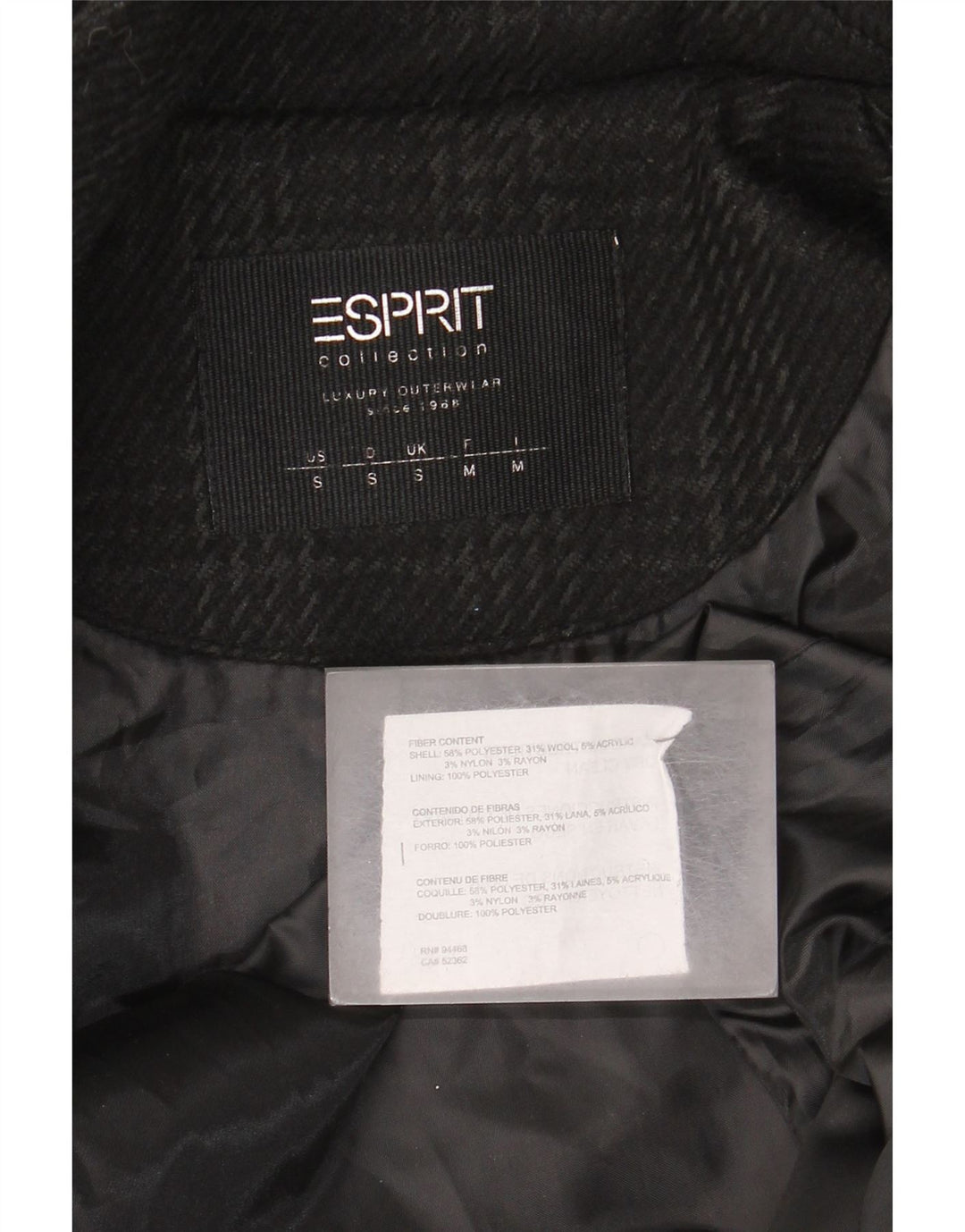 Sobretudo feminino Esprit com capuz UK 10 pequeno poliéster preto Houndstooth