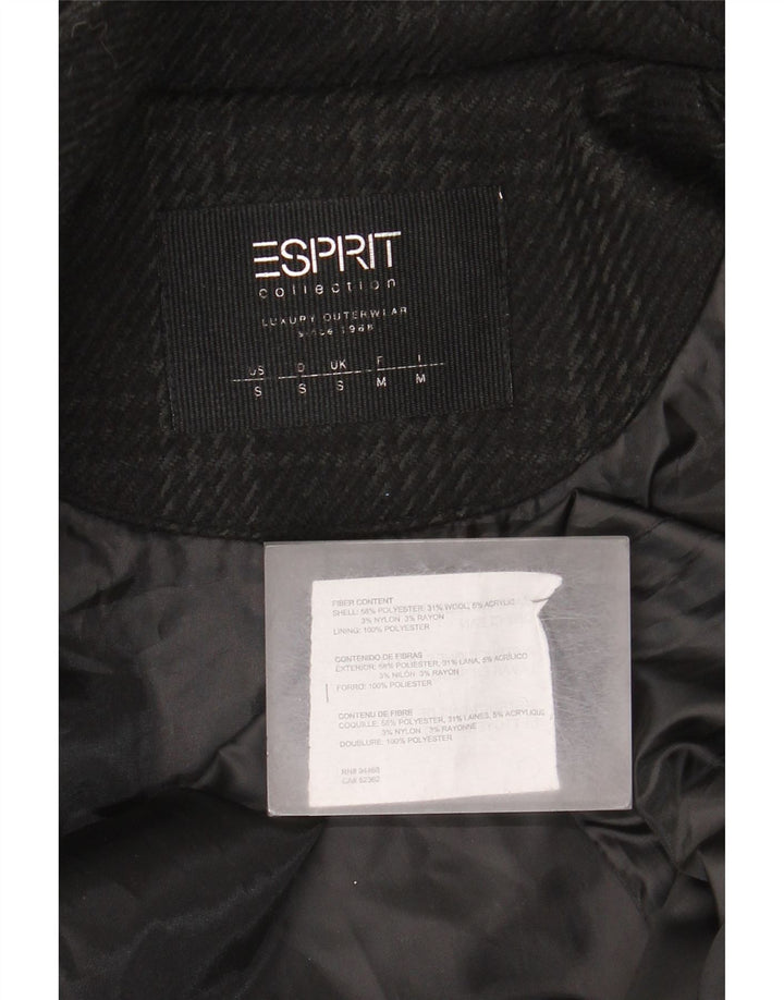 Sobretudo feminino Esprit com capuz UK 10 pequeno poliéster preto Houndstooth