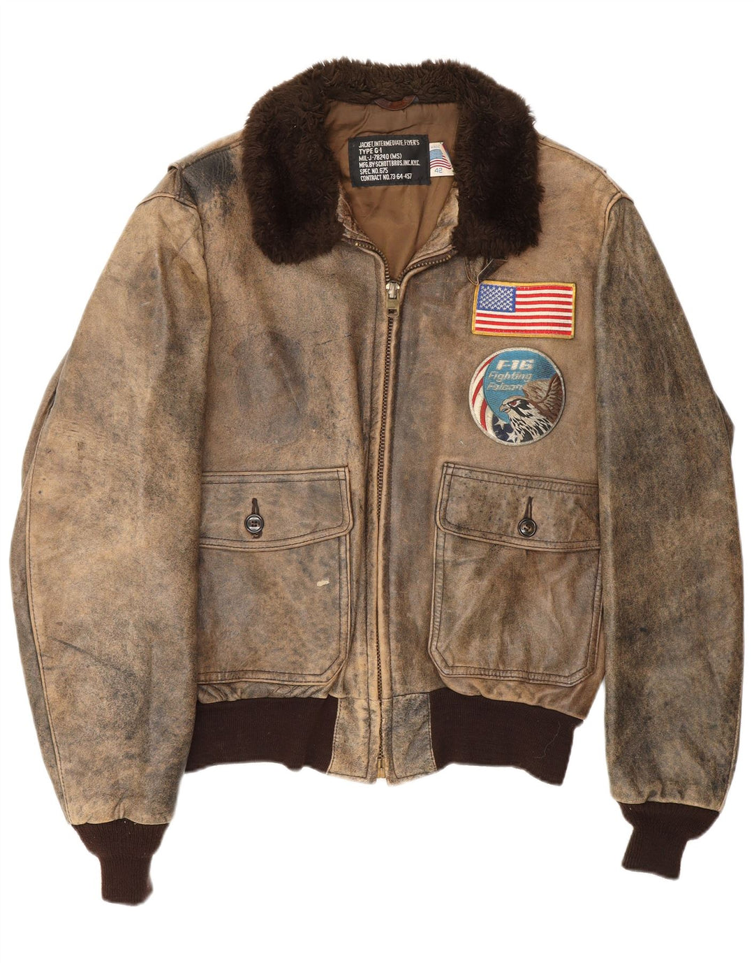 Jaqueta masculina Schott de couro gráfico Flight Aviator UK 42 XL couro marrom