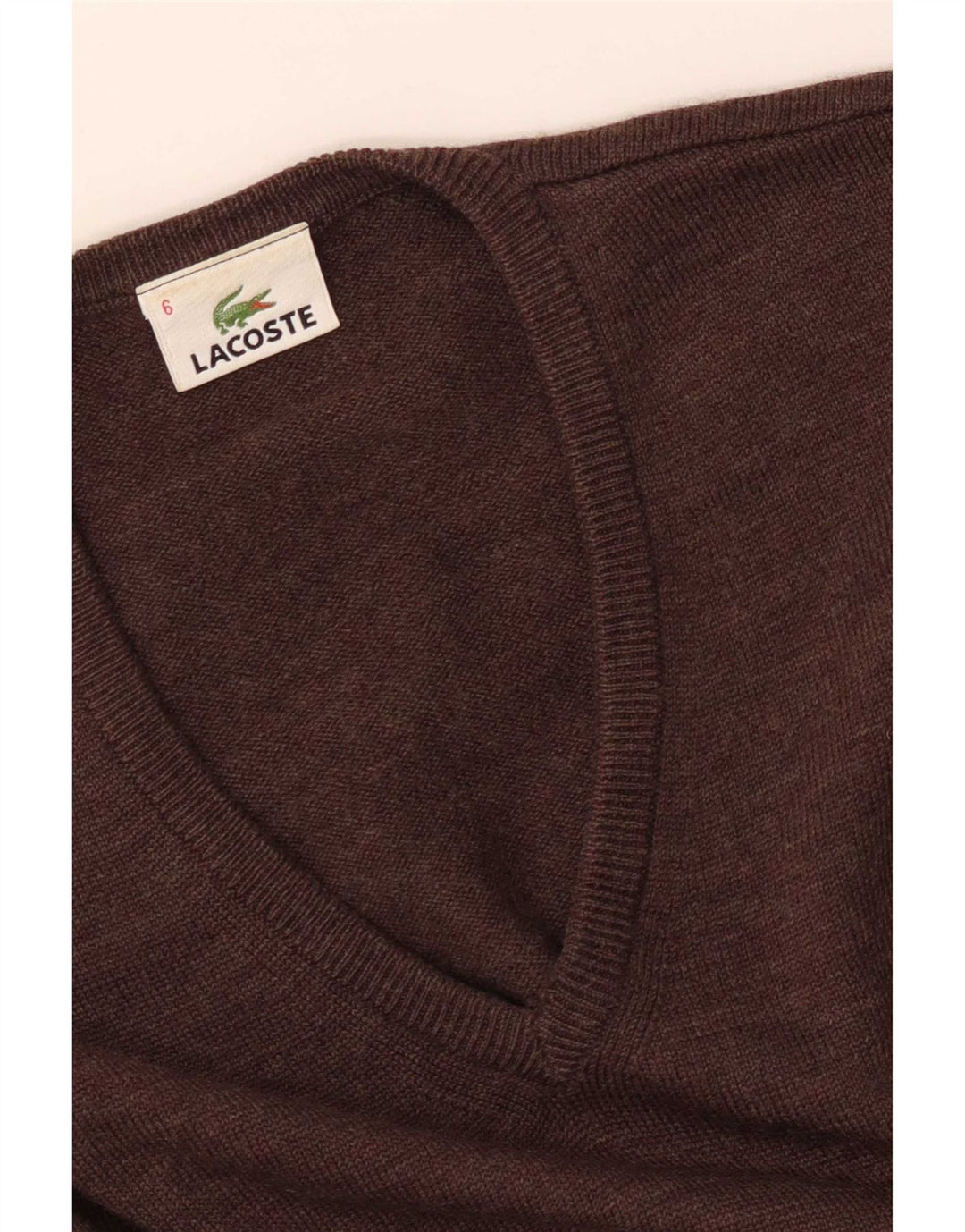 Suéter masculino Lacoste com decote em V tamanho 6 XL marrom