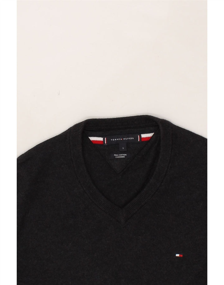 TOMMY HILFIGER Mens V-Neck Jumper Sweater Small Navy Blue Cotton Vintage Tommy Hilfiger and Second-Hand Tommy Hilfiger from Messina Hembry 
