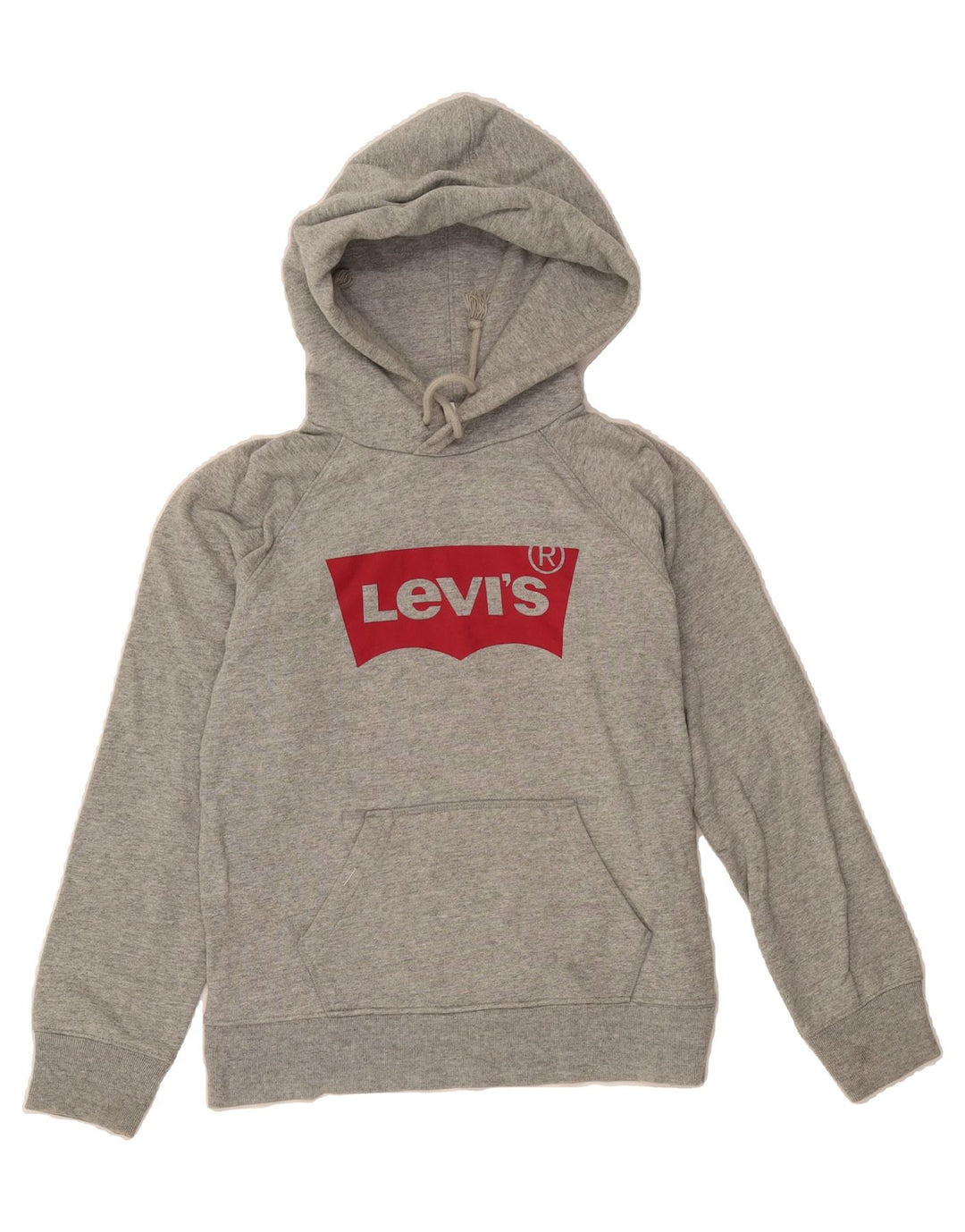 LEVI'S Womens Oversized Graphic Hoodie Jumper UK 2 2XS Grey Cotton Vintage Levi's and Second-Hand Levi's from Messina Hembry 