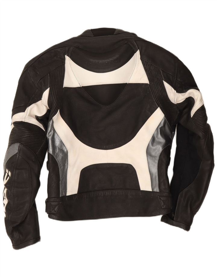 Jaqueta masculina Giudici Graphic Racing UK 36 pequena preta em couro colorblock