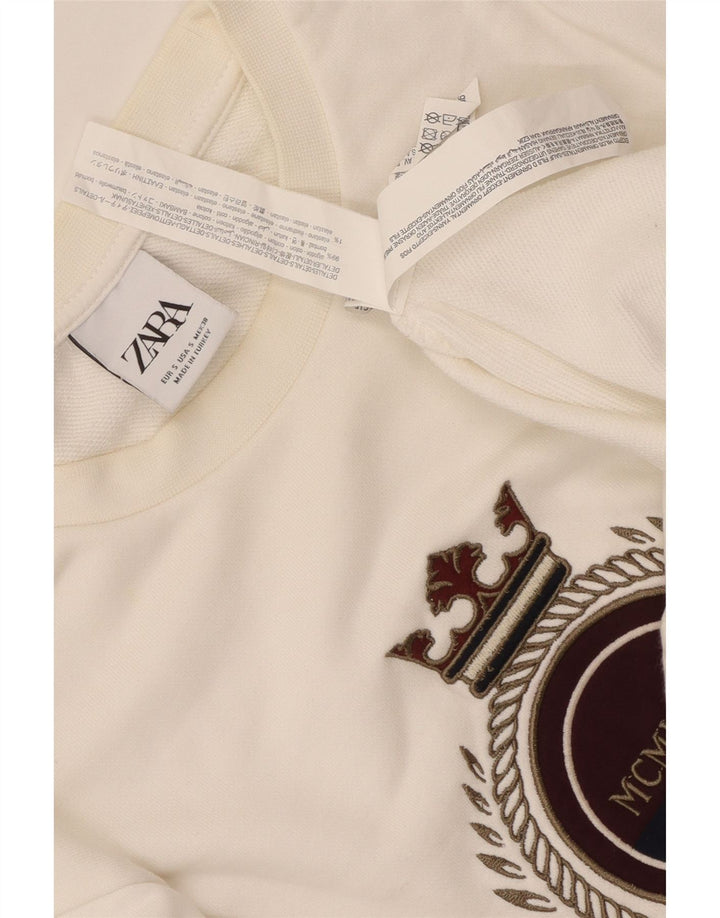 Zara moletom gráfico masculino jumper pequeno algodão branco