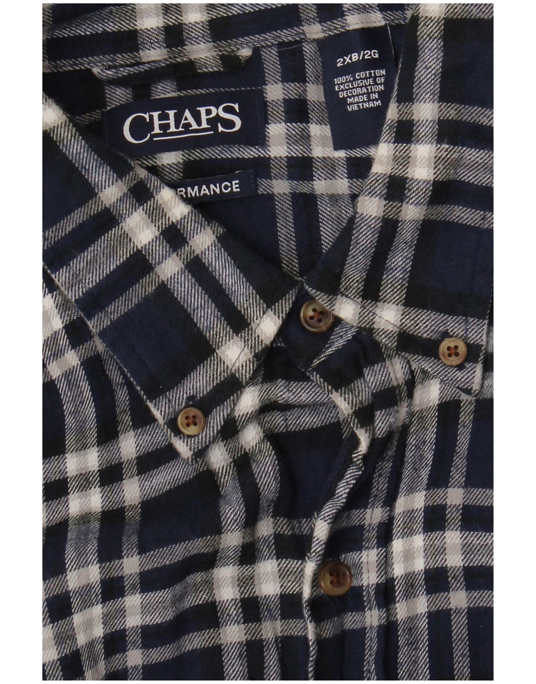 CHAPS Mens Grant Fit Flannel Shirt 2XL Navy Blue Check Cotton