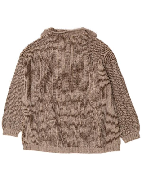 Suéter masculino vintage com zíper e pescoço IT 66 6XL listrado bege