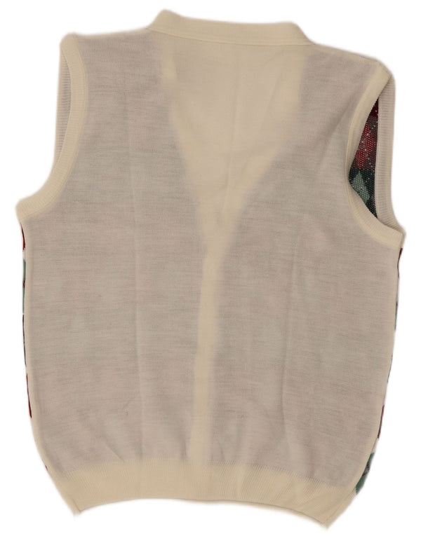 Suéter cardigã masculino vintage sem mangas grande branco Argyle/Diamante