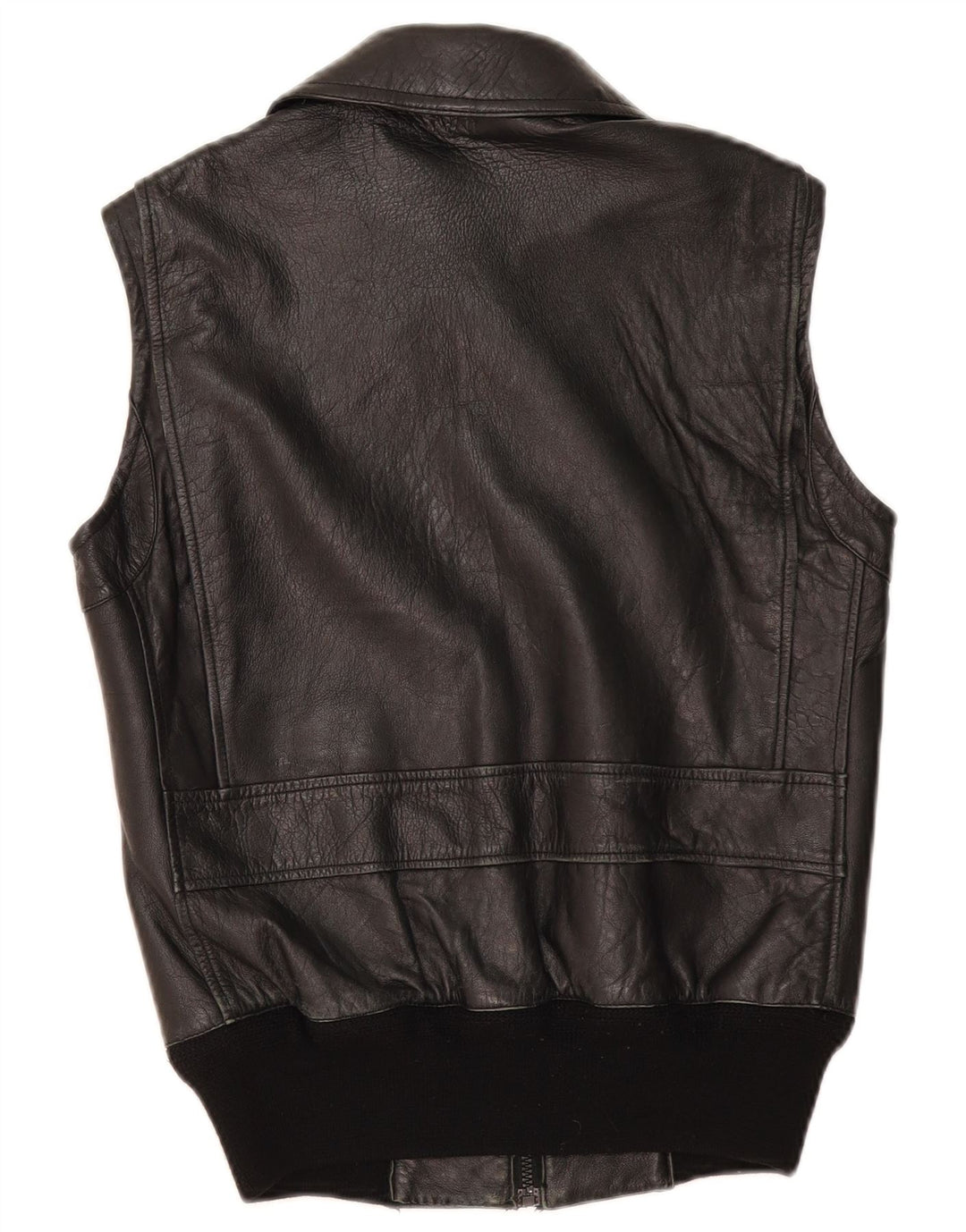 Colete de couro masculino vintage UK 36 pequeno couro preto