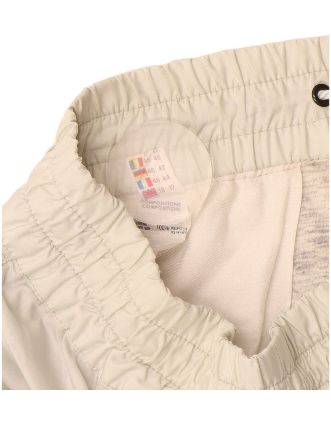 Calças corta-vento femininas vintage UK 12 poliéster branco médio
