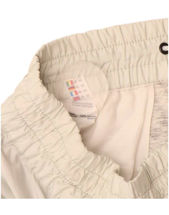 Calças corta-vento femininas vintage UK 12 poliéster branco médio