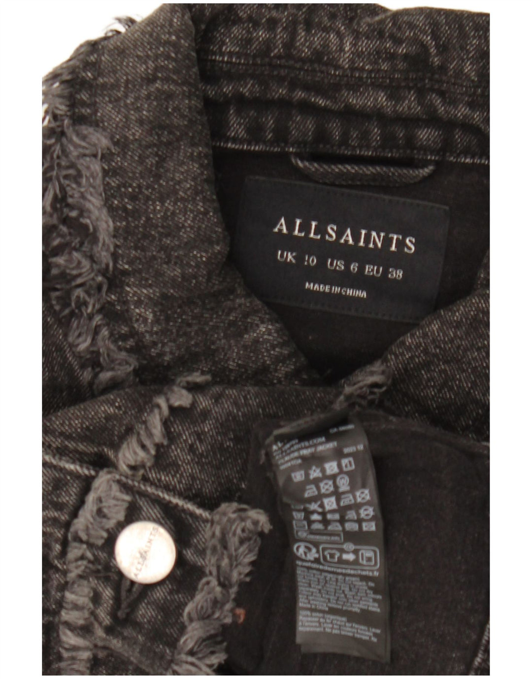 Jaqueta jeans feminina All Saints Crop Oversized Reino Unido 10 algodão preto pequeno