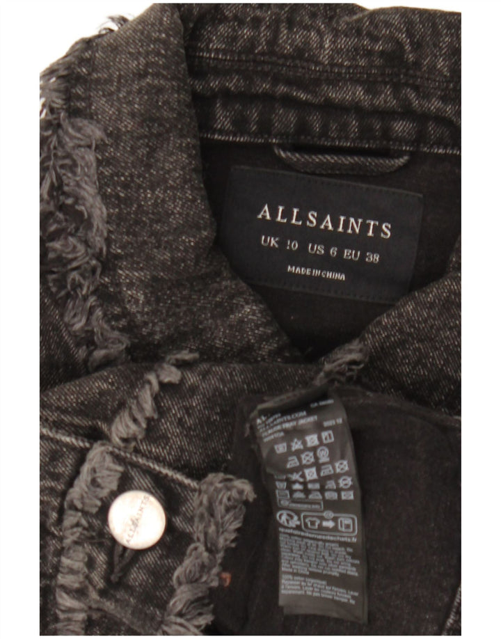 Jaqueta jeans feminina All Saints Crop Oversized Reino Unido 10 algodão preto pequeno