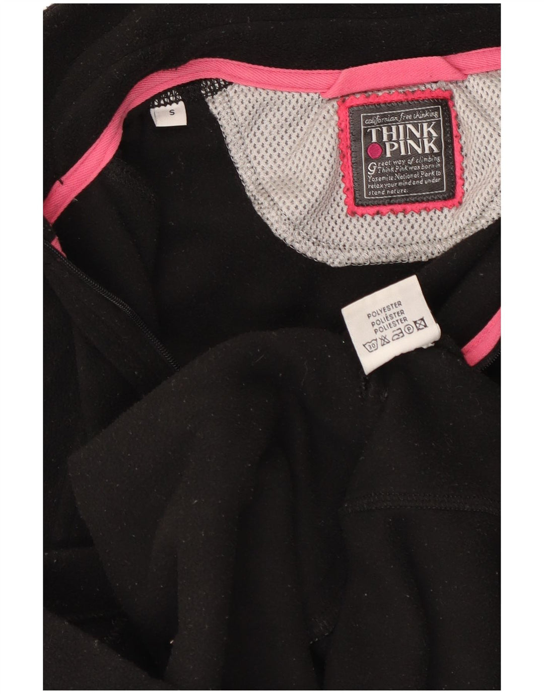 Suéter de lã feminino Think Pink com zíper e pescoço Reino Unido 10 pequeno poliéster preto