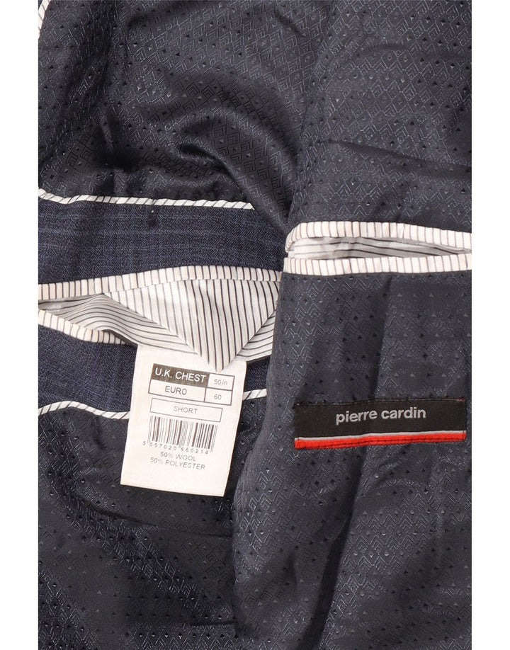 Jaqueta blazer masculina Pierre Cardin com 2 botões UK 50 5XL azul marinho xadrez