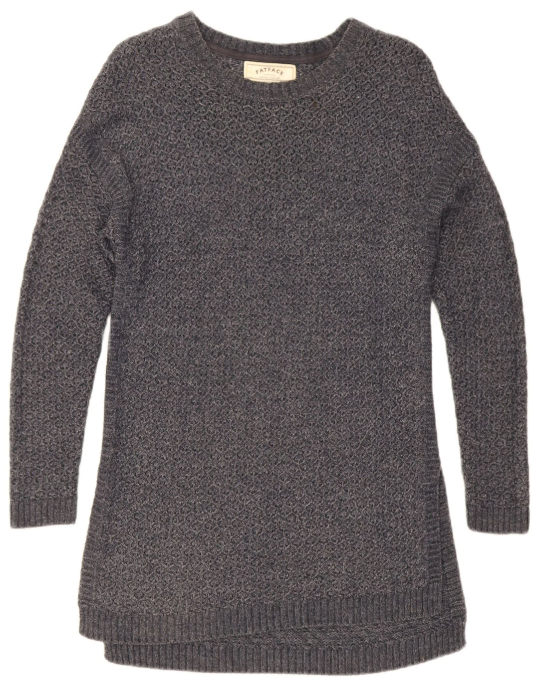 Suéter feminino Fat Face Longline com gola canoa Reino Unido 12 cinza médio