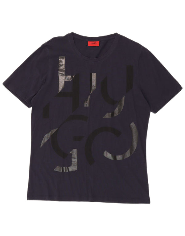 Camiseta gráfica masculina Hugo Boss Top XL algodão azul marinho