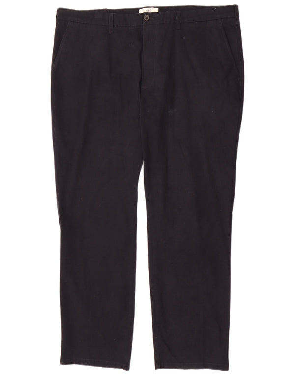 Calça chino masculina Marks & Spencer de ajuste regular W42 L31 algodão azul marinho