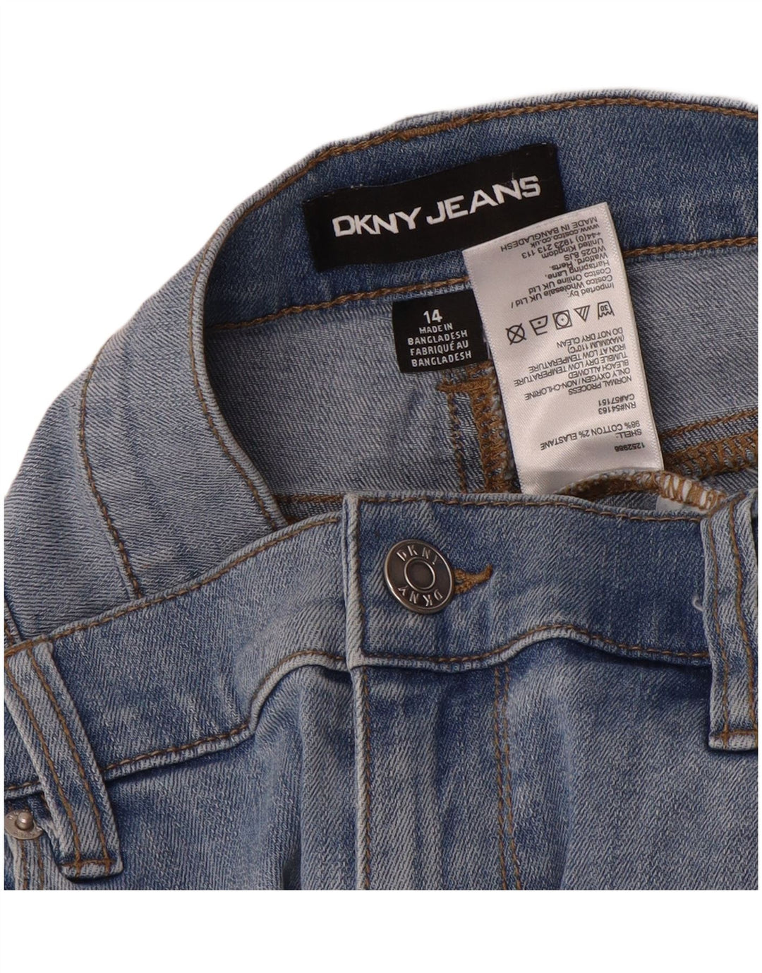 Shorts jeans feminino Dkny US 14 XL W32 algodão azul