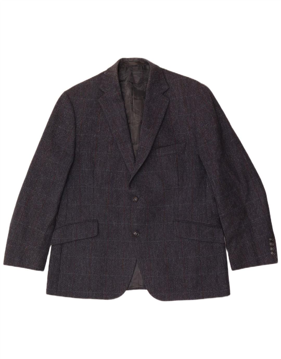 Jaqueta blazer masculina de 2 botões Marks & Spencer UK 44 XL azul marinho xadrez lã