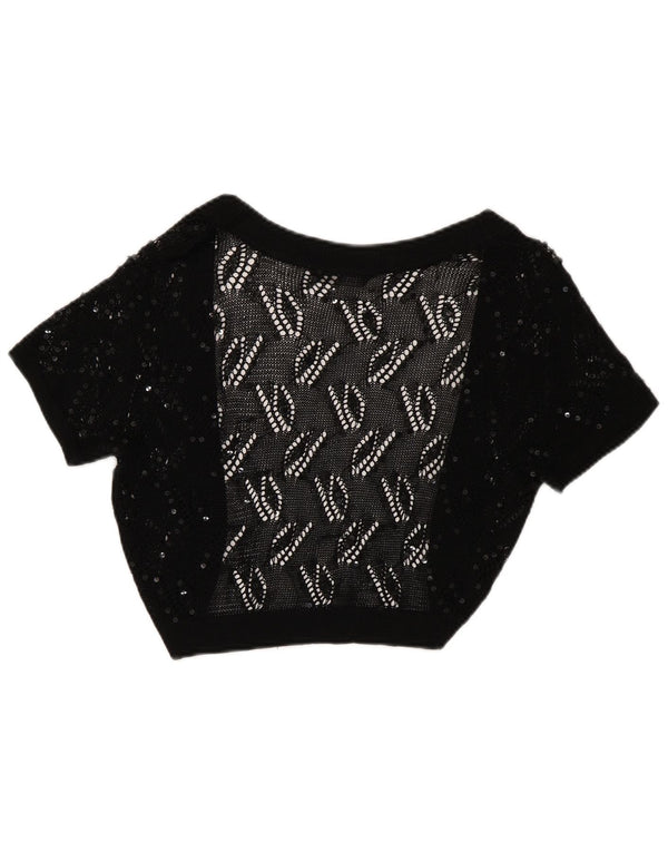 Debut suéter feminino bolero aberto cardigan Reino Unido 8 pequeno preto geométrico